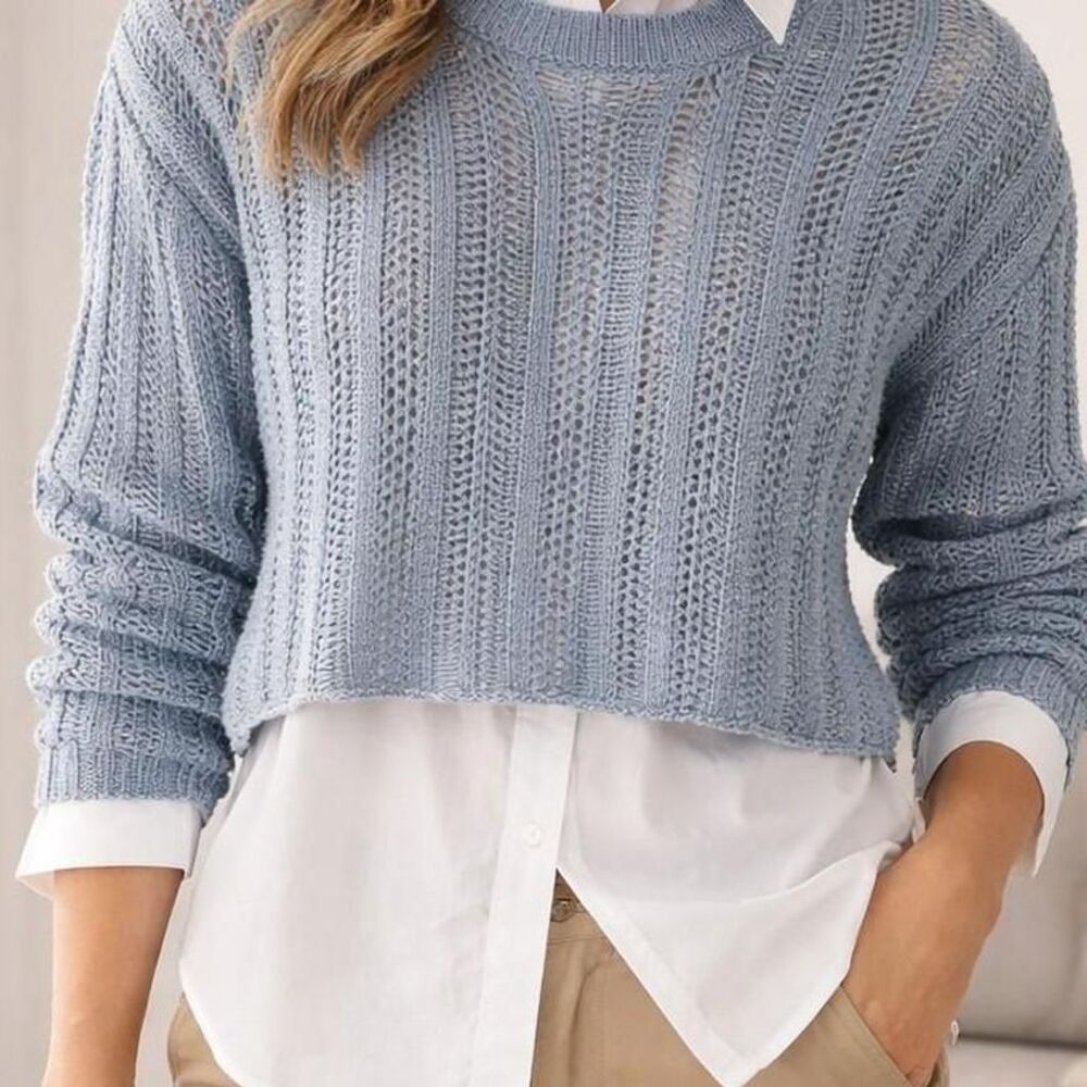 Knit Cropped Sweater large Y2K Coastal Grandpa Chic cottagecore coastal